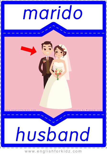 Husband English-Spanish flashcards for the family members topic