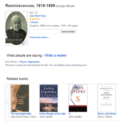 Julia Ward Howe - Reminiscences, 1819-1899 -- on Google Books