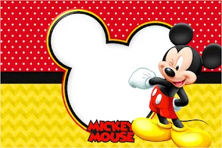 Mickey in Yellow, Zigzag and Red Background: Free Printable Invitations.
