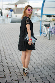 Essequadro eyewear, Fato creazioni, Blackfive lace dress, Roberto Botticelli sandals, pink sunglasses, Zara urban code clutch, Fashion and Cookies, fashion blogger