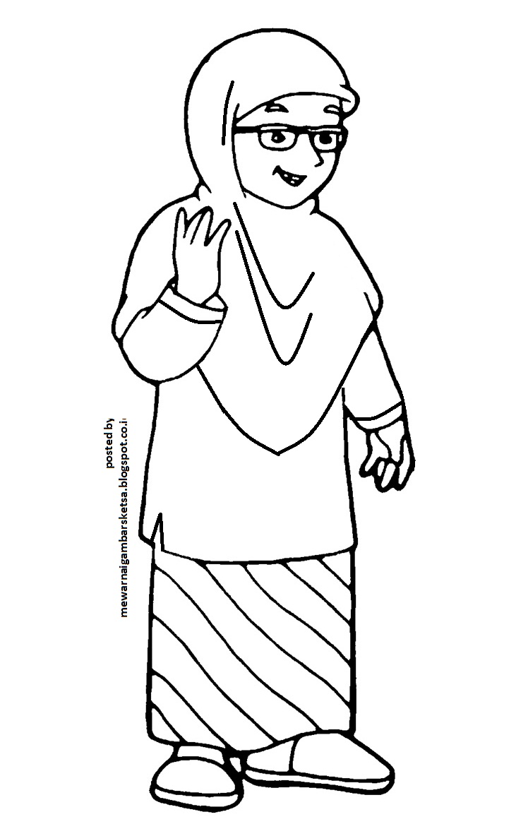 Mewarnai Gambar Mewarnai Gambar Sketsa Kartun Anak Muslimah 16