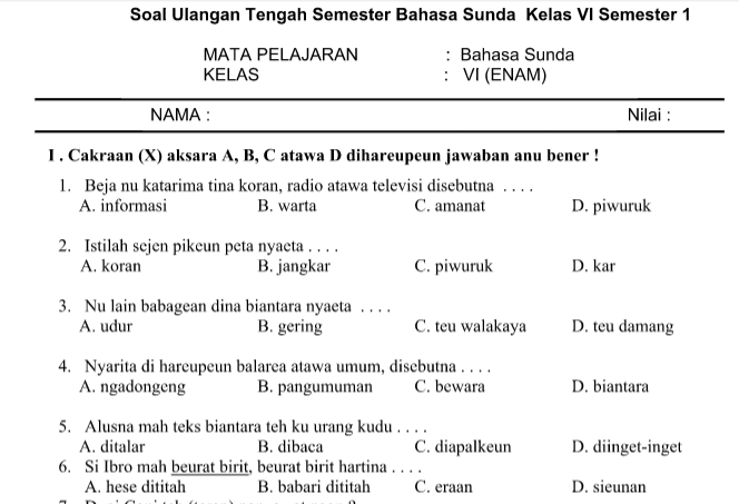 Contoh Soal Pilihan Ganda Biantara - Simak Gambar Berikut