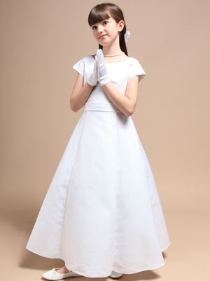 Classic+A-line+Satin+Communion+Flower+Girl+Dress