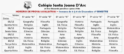 HORÁRIO DE PROVAS 4º BIMESTRE- Clique para visualizar