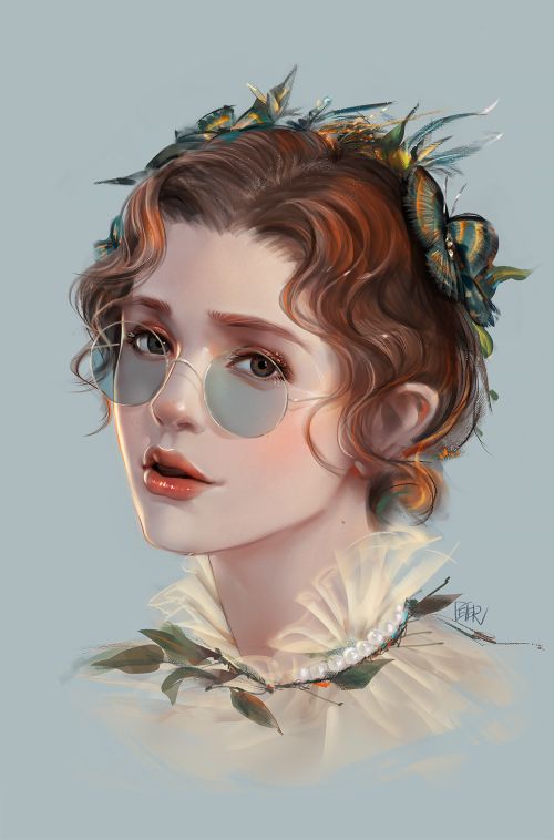 Peter Xiao artstation arte ilustrações pinturas digitais retratos femininos beleza mulheres de óculos