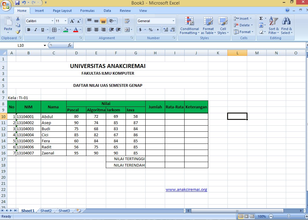 Contoh Soal Rumus Excel Logika If And