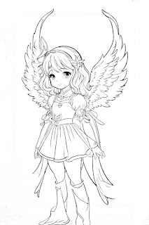 cute little girl angel with wings standing