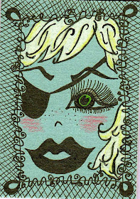 pirate girl ink art aceo eyepatch