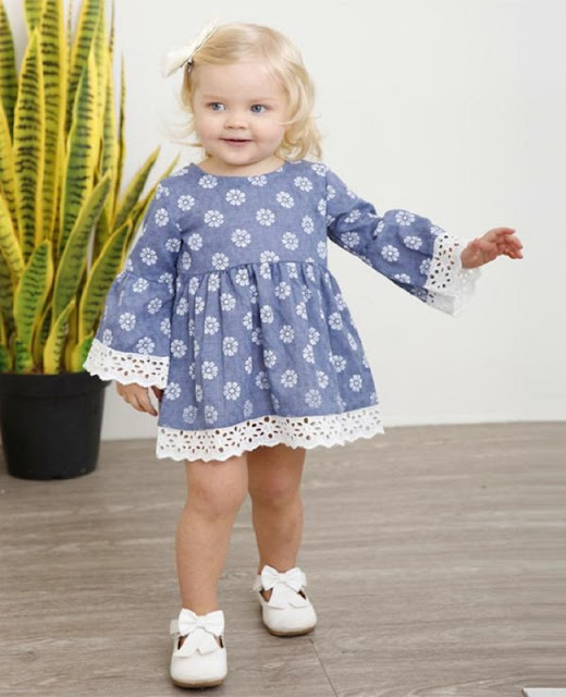 Kids Contrast Lace Floral Print Dress Kids Contrast Lace