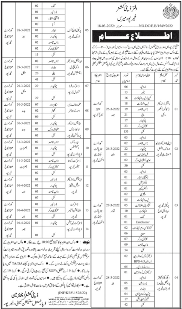 DC Office Sindh Jobs 2023 Khairpur | Deputy Commissioner