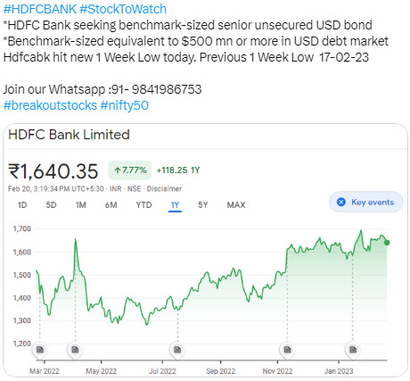 Stock To Watch - HDFCBANK - 20.02.2023