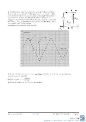 devoir de contrôle 1 physique baccalauréat Mathématique avec correction , devoirs physique bac math, فرض مراقبة 1  فيزياء مع الاصلاح بكالوريا رياضيات