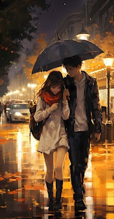 خلفيات ايفون شب وبنت يمشيان تحت المطر بدقة 4K، رومانسية، حب