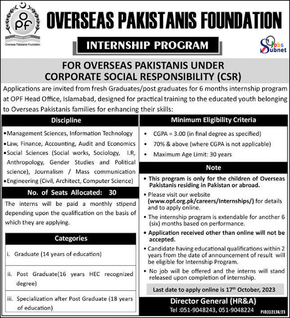 Overseas Pakistanis Foundation OPF Jobs 2023 Last Date