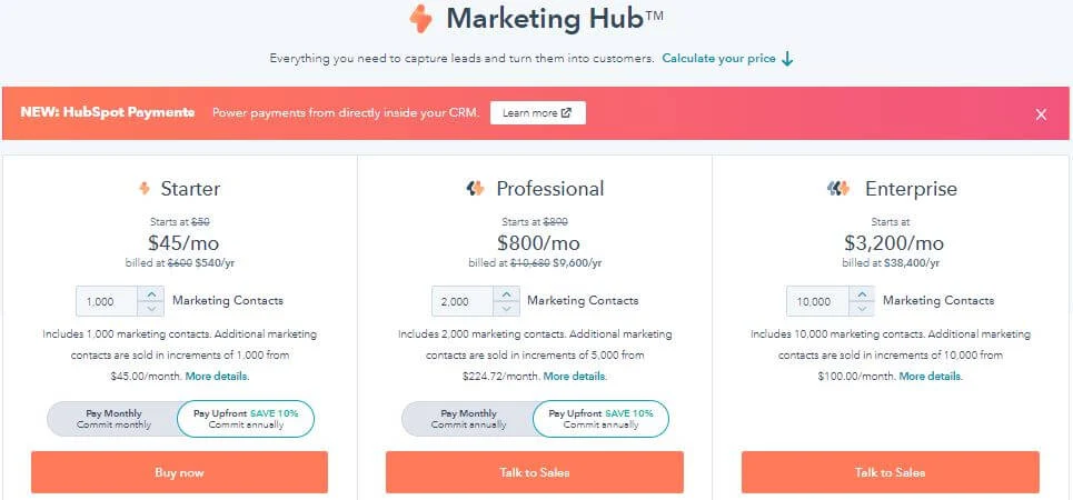 pricing HubSpot Marketing