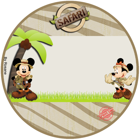 Toppers o etiquetas de Mickey y Minnie de Safari para imprimir gratis.