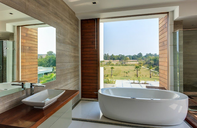 Modern bathtub by the window 