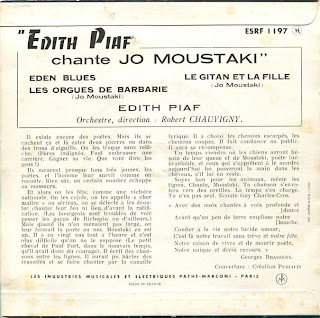 Edith Piaf - Edith Piaf chante Jo Moustaki - France - 1958 - Back