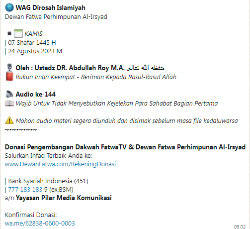 Audio ke-144 Wajib Untuk Tidak Menyebutkan Kejelekan Para Sahabat Bagian Pertama