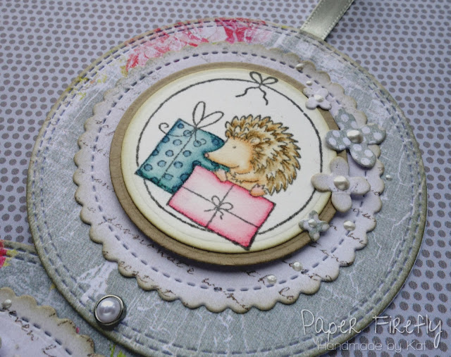 Triple circle birthday card with cute hedgehogs (images from LOTV)