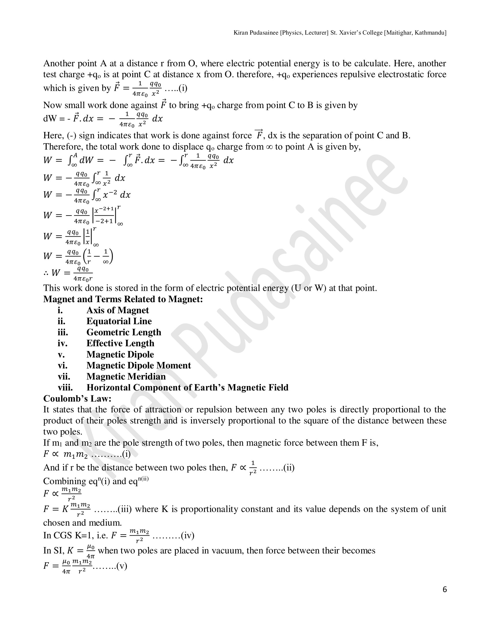 Electrical And Magnetic Field & Potential: B.Sc. CSIT Physics Unit 2 Notes