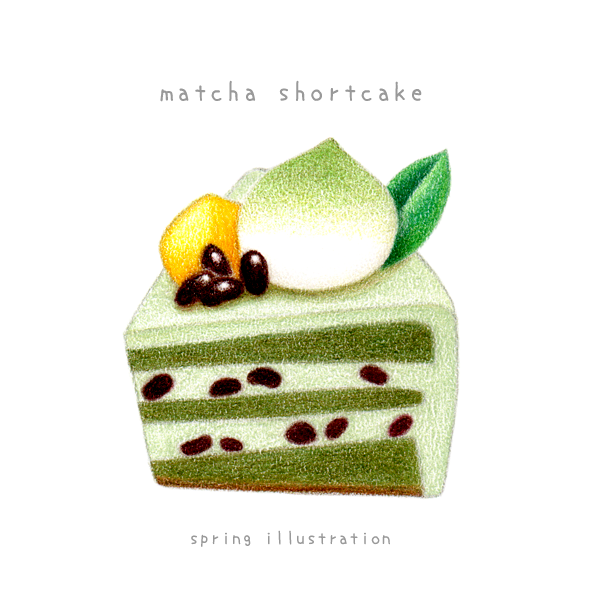 抹茶ショートケーキ シンプルかわいいイラスト Spring Illustration