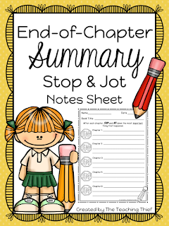 https://www.teacherspayteachers.com/Product/End-of-Chapter-STOP-and-Jot-Summary-Notes-Sheet-2659117