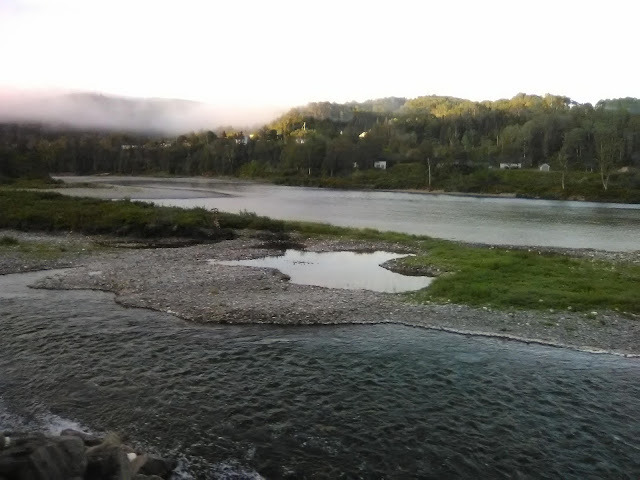 Shallow head of the Restigouche River from Via Rail passenger train