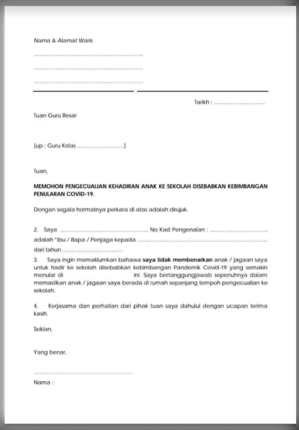 Contoh Surat Bebas Hutang Kpm