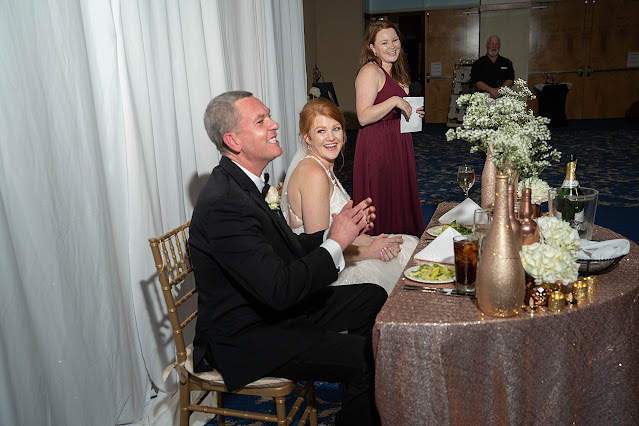 Maid of Honor Speech by sweetheart table with happy Bride and Groom Port Saint Lucie Civic Center Wedding Photos by Stuart Wedding Photographer Heather Houghton Photography