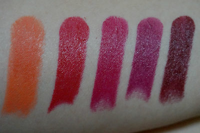 Swatches: 24 Carrot Gold, Stoplight Red, Cherry Picking, Sugar Plum Fairy, Cherry Bomb