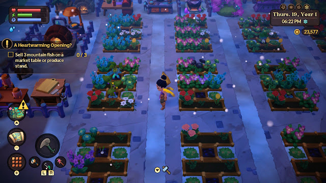 Fae Farm Outside of Farm With Flowers and Crafting Stations