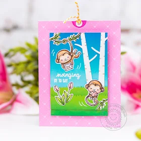 Sunny Studio Stamps: Love Monkey Sliding Window Dies Rustic Winter Monkey Themed Hello Card and Mona Toth