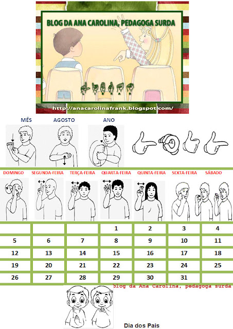 Calendário em LIBRAS - mês agosto