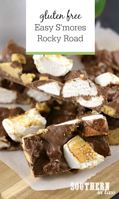 Easy S'mores Rocky Road Recipe - gluten free, toasted marshmallows, milk chocolate, gluten free graham crackers, homemade foodie gift ideas or hostess gift