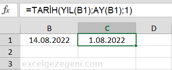 Son olarak, Excel'de ayın ilk gününü bulmak için TARİH, YIL ve AY işlevlerini kullanmanız yeterlidir.