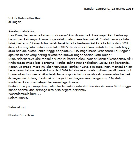 Contoh Surat Pribadi Brainly (via: brainly.co.id)