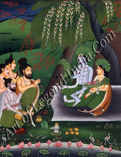 Rama and Sita engage in spiritual discussions with forest sages. 