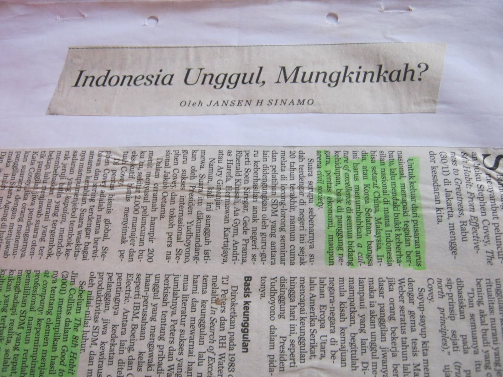 Kumpulan kliping sosial politik, ekonomi dan budaya 