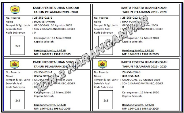 Aplikasi Cetak Kartu Ujiian Siswa SD SMP SMA Format Excel