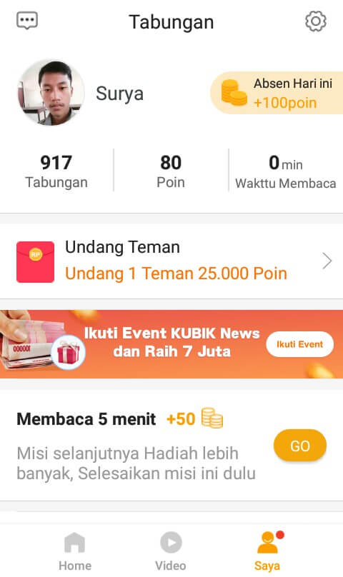 Sampai disini Anda sudah bergabung dengan Kubik News. Supaya bisa menghasilkan Pulsa dari apk ini, Anda harus mengumpulkan Poin terlebih dahulu.