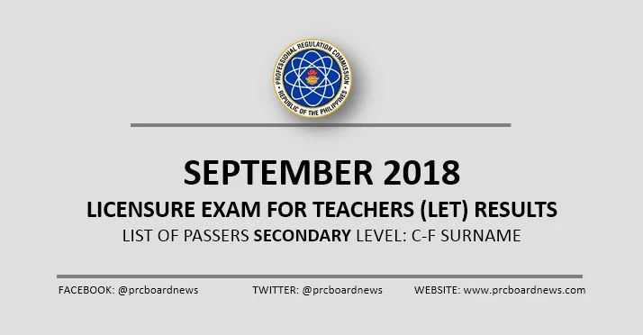 C-F Passers: September 2018 LET Result Secondary