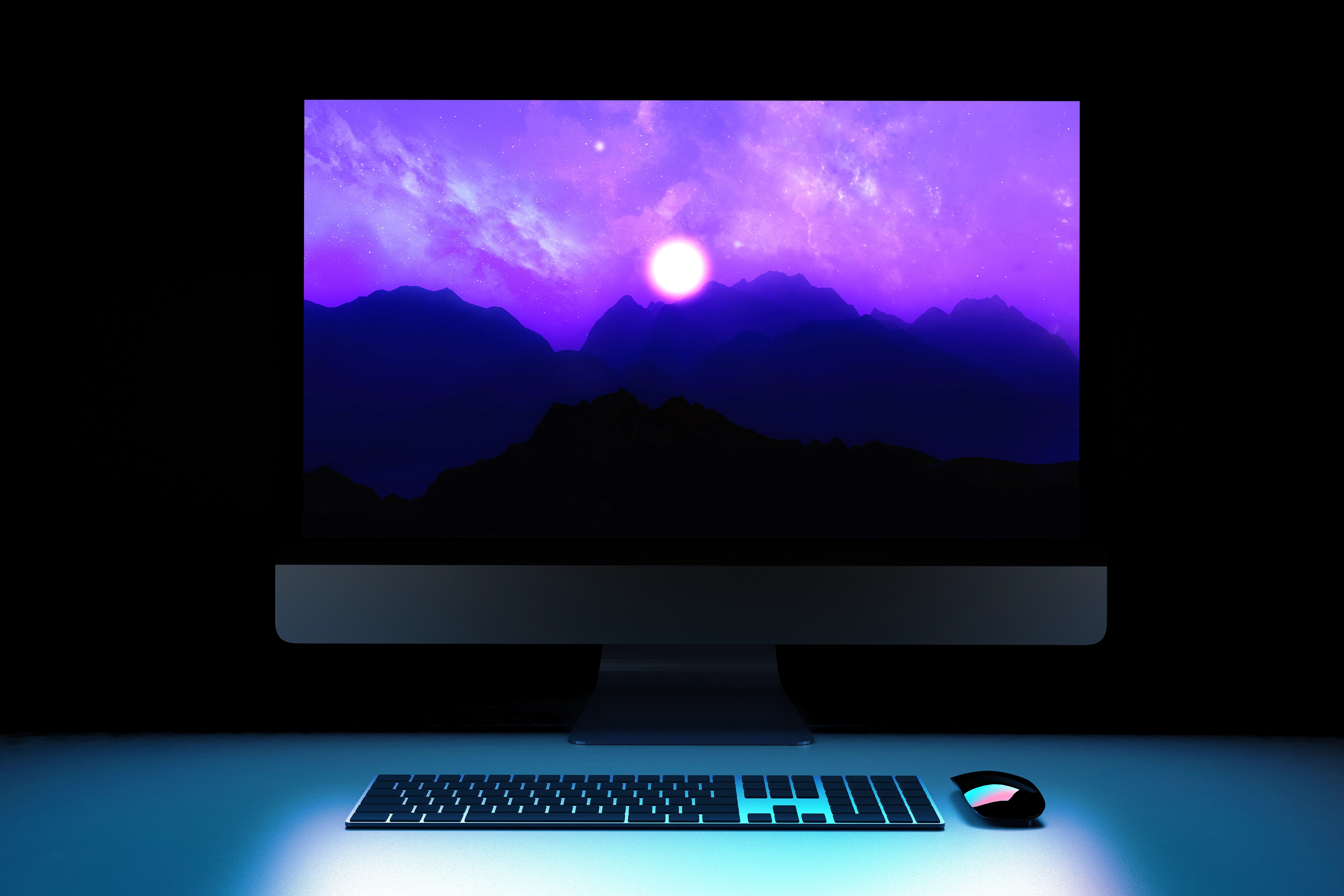 3d render of mountains against a space sky background wallpaper for pc like windows desktop/laptop or Mac