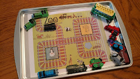 Printed scene with toy trains