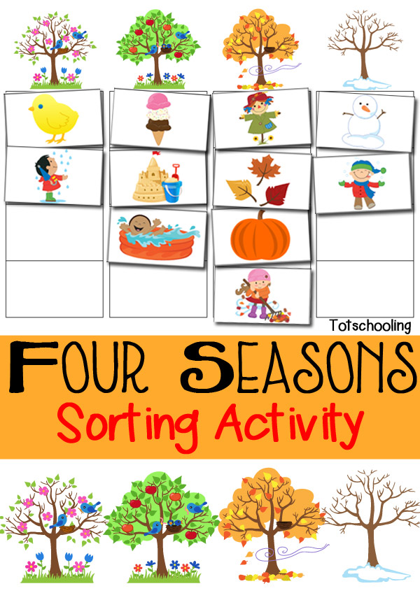 four seasons sorting activity free printable totschooling toddler preschool kindergarten educational printables
