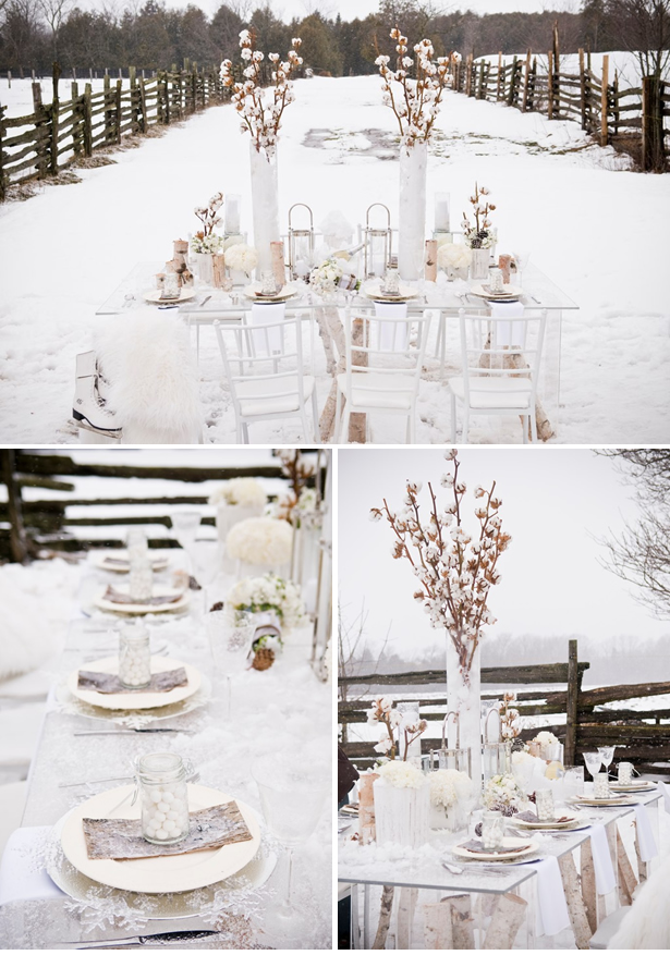 The birch is adding the rustic feeling to the theme and the cotton flowers 