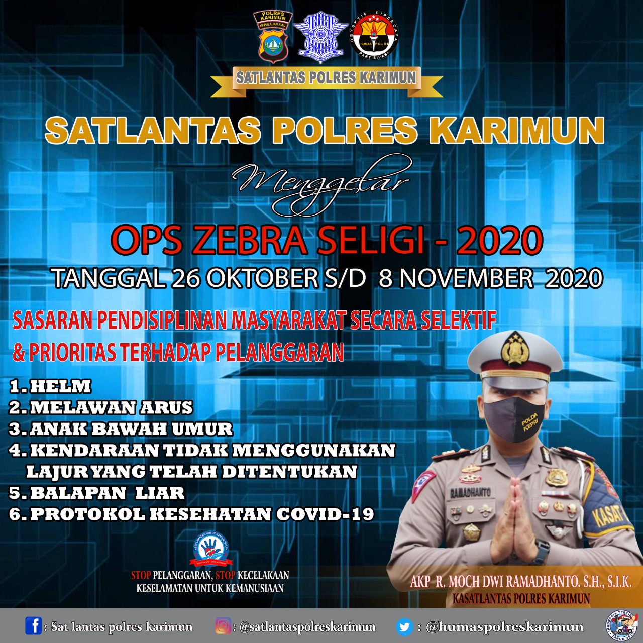 Mulai 26 Oktober 2020 Ini, Polres Karimun Gelar Operasi Zebra Seligi 2020