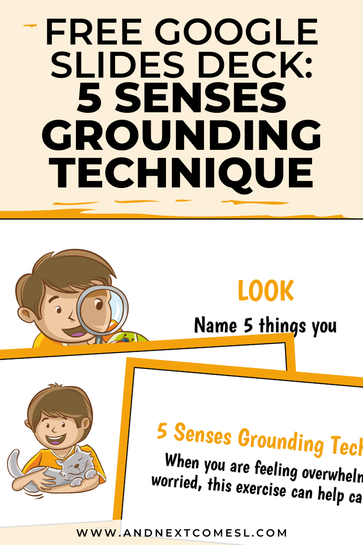 Free Google Slides activity for teaching mindfulness and the 5 senses grounding technique to kids