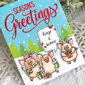 Sunny Studio Stamps: Hogs & Kisses Santa Claus Lane Season's Greetings Winter Holiday Themed Card by Leanne West