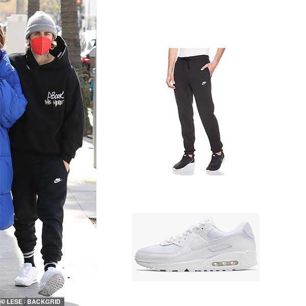 Justin Bieber wearing Nike Air Max 90 on March 14, 2021